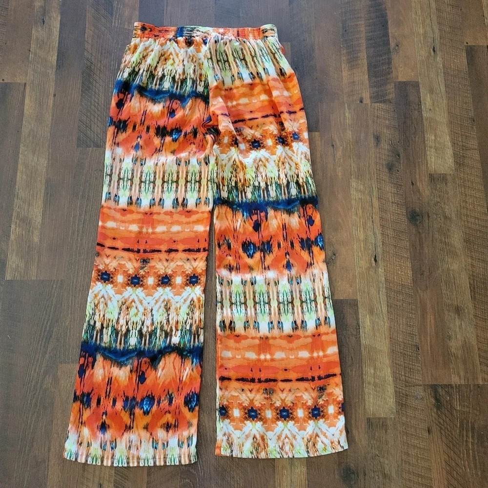 BCX Wide Leg Jumpsuit Pants in Orange Multi Tie-Dye Pattern